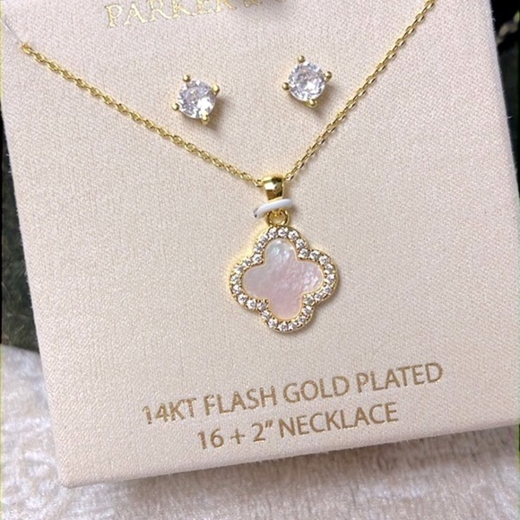 Brand New Parker & Grey 14K Gold Plated Mother of Pearl Necklace & Earring Set - Picture 3 of 10